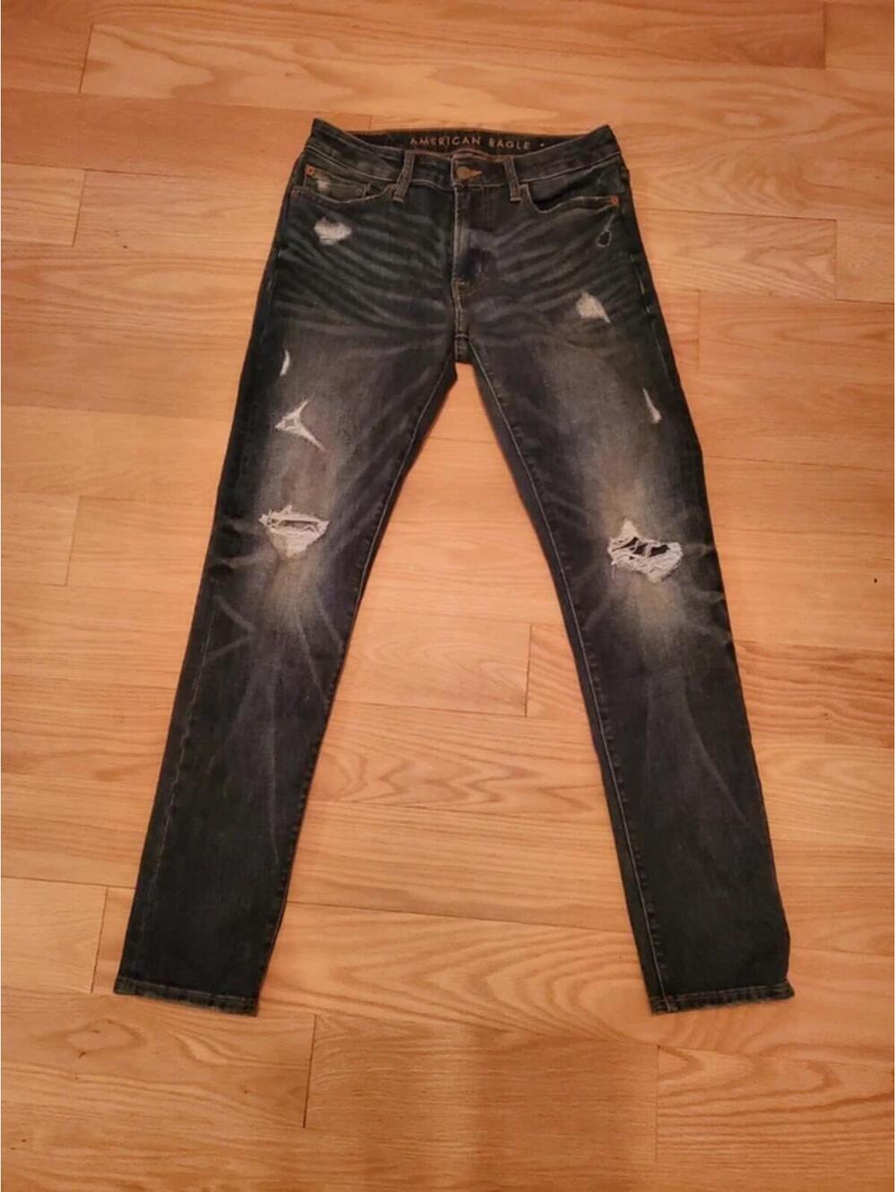 American Eagle Dark Blue Men's Distressed Slim Fit Jeans